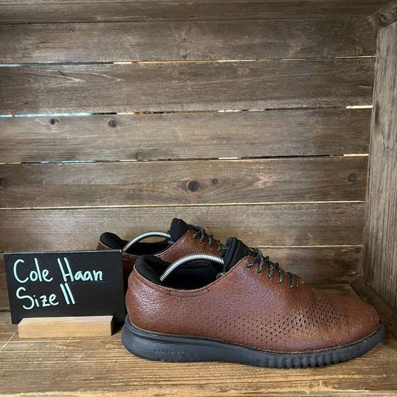 Mens Cole Haan ZeroGrand Laser Wingtip Brown Leather Oxfords Shoes Size 11 M GUC - Picture 1 of 7
